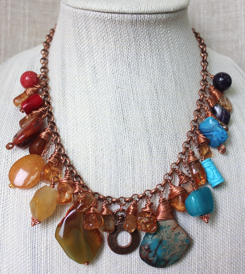 Copper Multi Semi Precious Gemstone Necklace  Eclectically Simple, LLC 