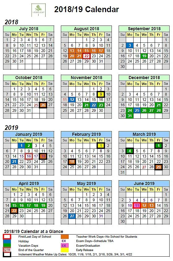 longleafschool calendar and daily schedule