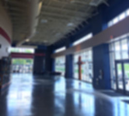 St. Dominic High School Gym and Performing Arts Center lobby along window wall. DE|SL LLC
