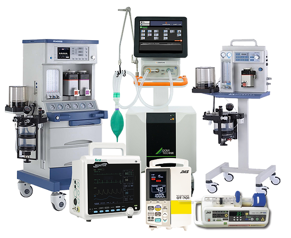 Conjunto de equipos biomédiocos. Respiradores pulmonares. Maquinas de anestecia. JMS. LEISTUNG