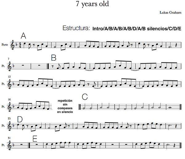 seven years old 7 years old sheet music