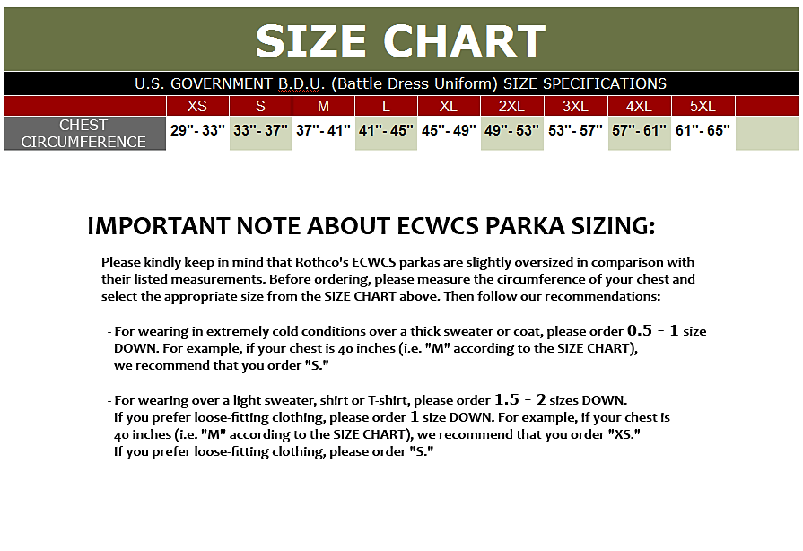 Military Size Chart