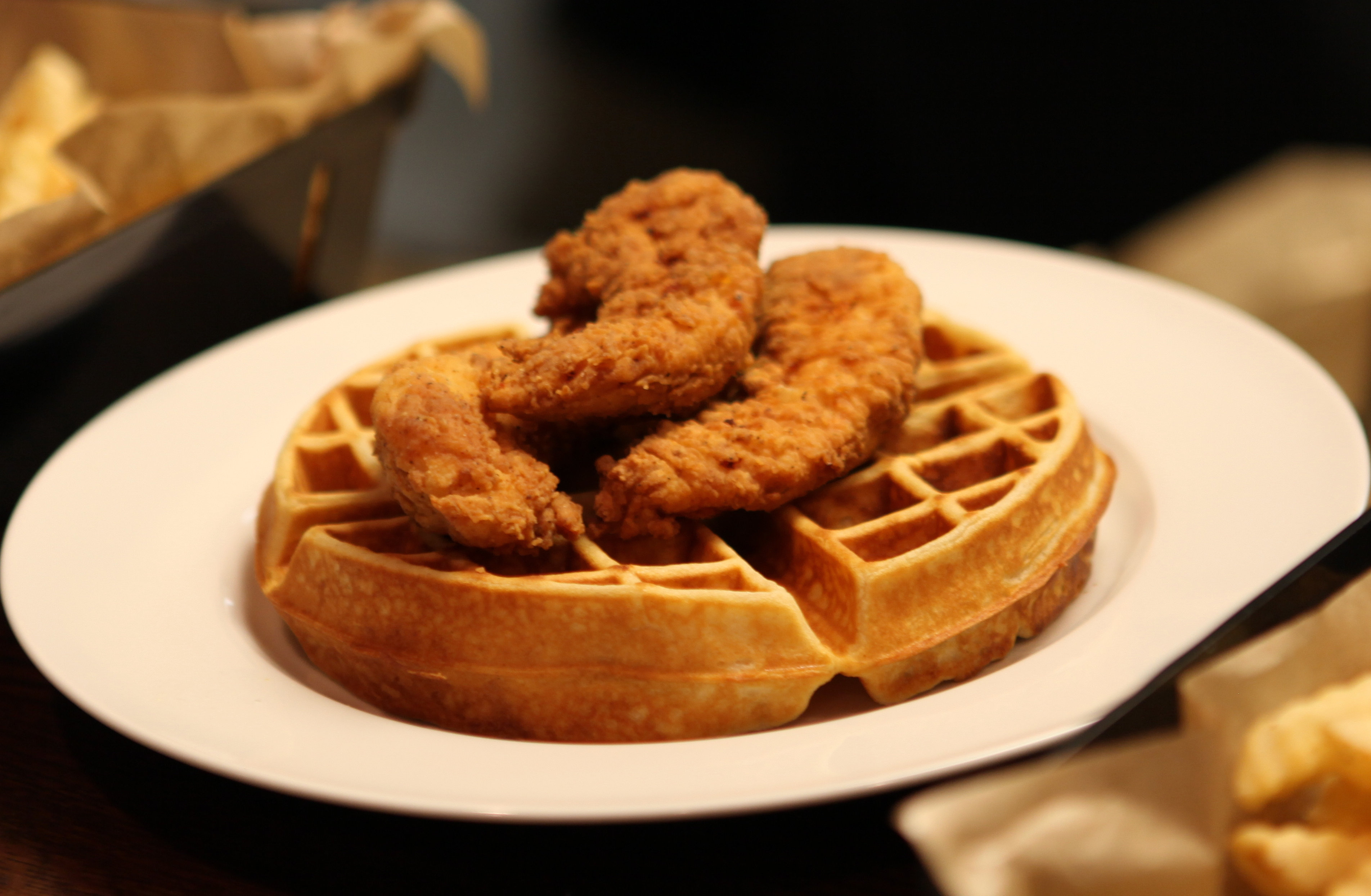 waffle Breaded tenders a fresh made chicken Fresh  Tenders Chicken scratch from scratch atop from breaded