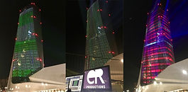 All three projection sites were connected to FOH using via 1.2km fibre optic cable. With 48 projection zones located on each side, Hagan and his team could adjust the lasers to follow the curves of the building.
Hagan went on to say, “The software we use is so versatile, programming is less challenging than lining-up each individual fixture, which took 3 nights to complete.
When it came to programming, we used the Universe feature in Beyond to knit all the projection zones together and create 1 large projection surface, which enabled us to run shapes, colours, and even video content across the building’s entire surface.”