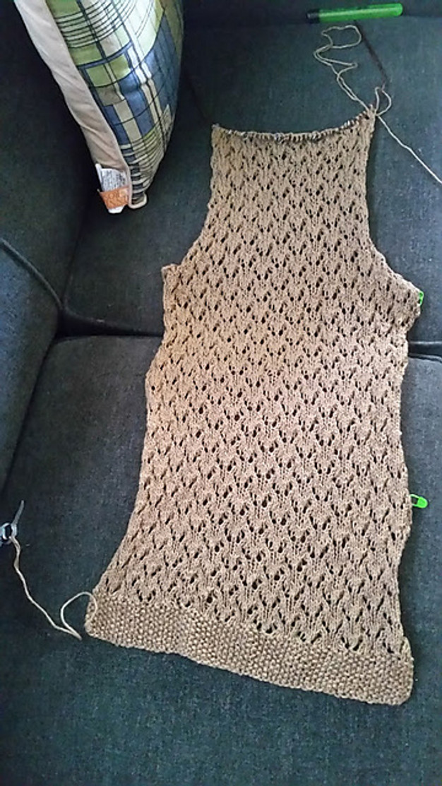 The almost finished back of this sweater