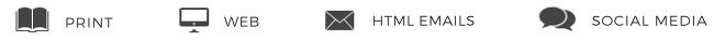 Design for print, web design, html emails, social media
