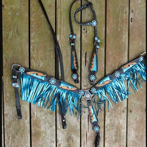 Blue Bling Bridle Breast Collar Reins Sets