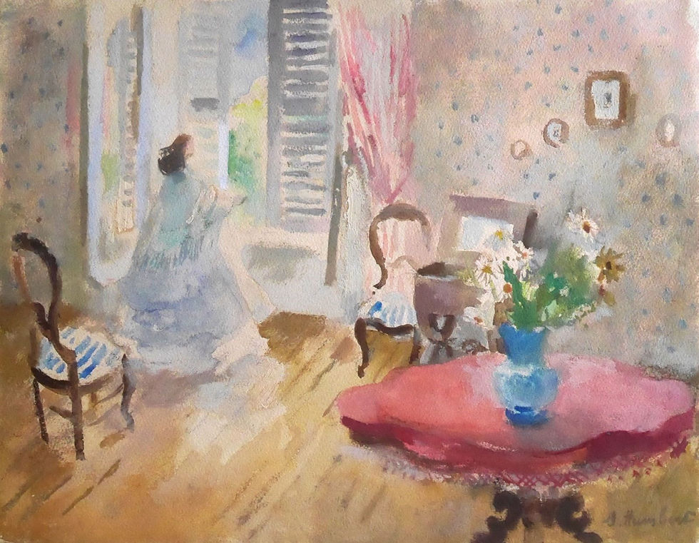 Femme en crinoline à la fenêtre.