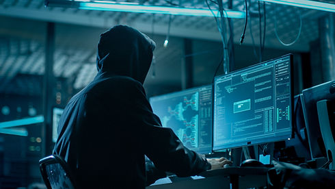 Shot from the Back to Hooded Hacker Brea