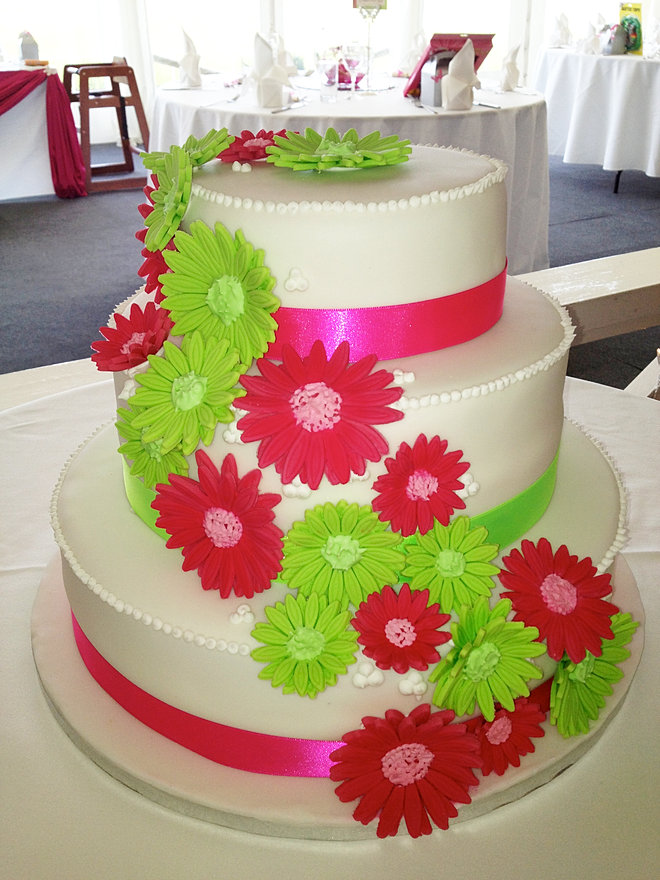 Pink and lime green wedding cakes