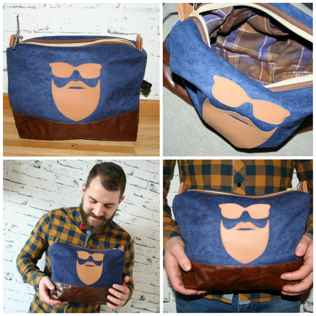 Waschbag mit Moustache Applikation
