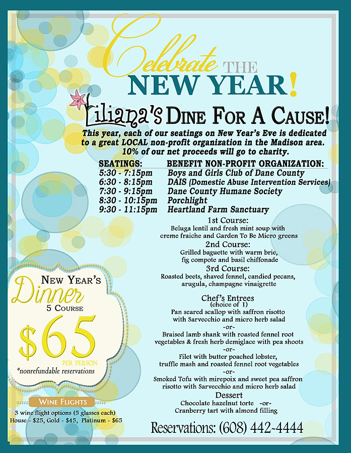 Liliana&#039;s Restaurant | New Orleans Dining in Fitchburg, WI | New Years Eve