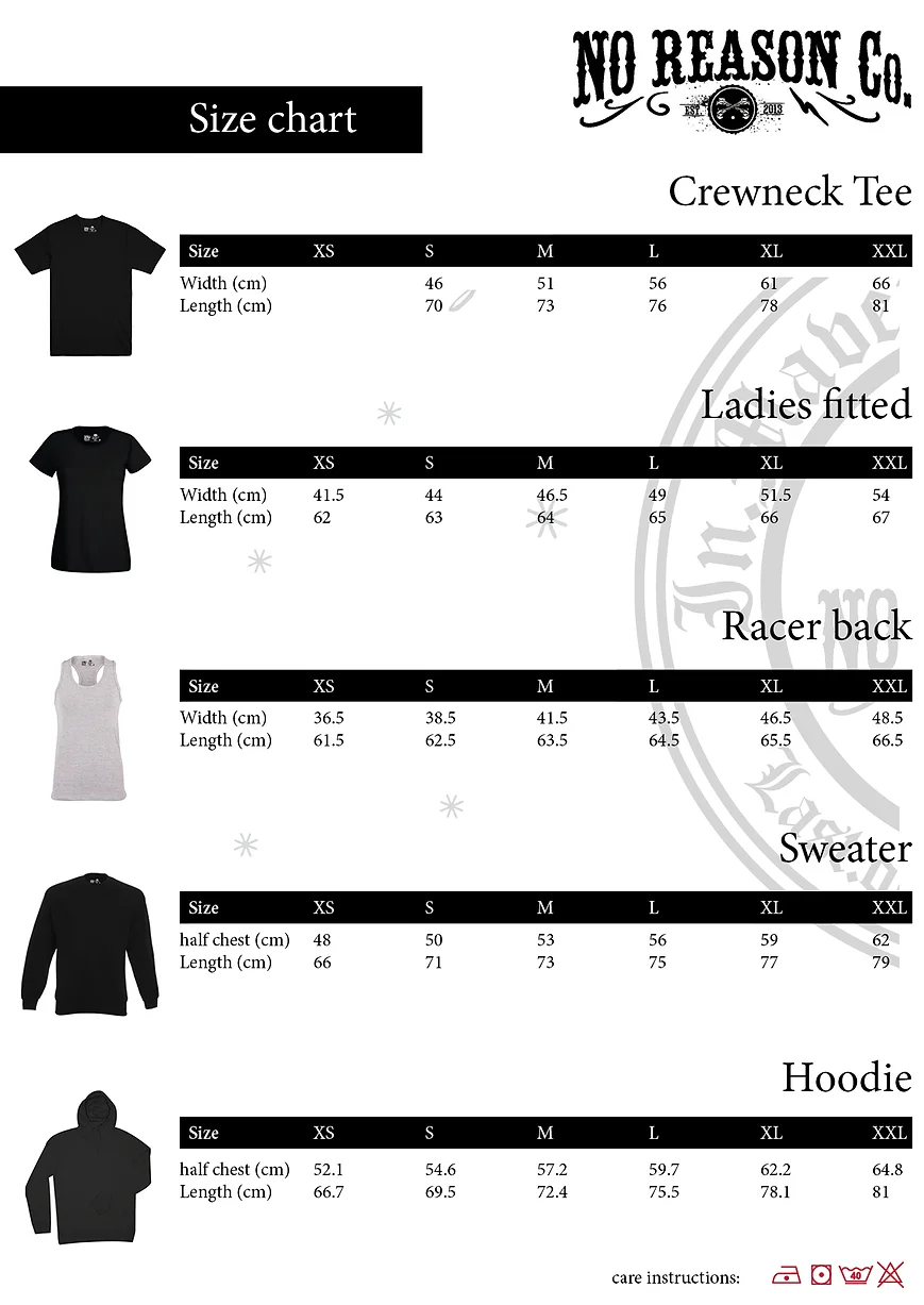 size chart noreasonclothing