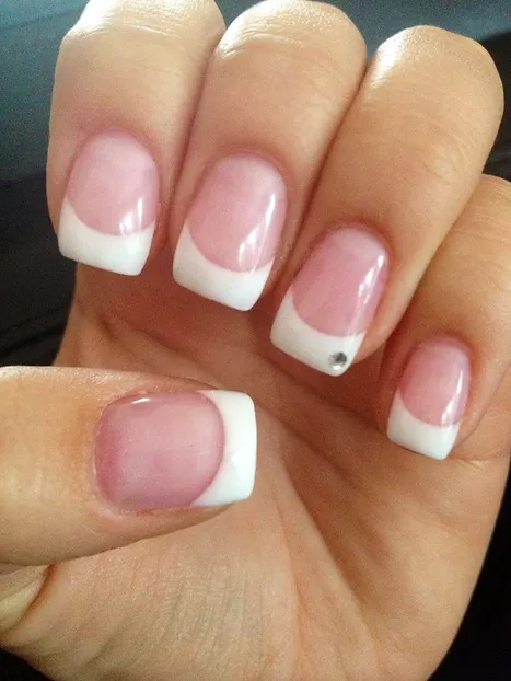 French Tip Gel Nails With Gem Nailzine French Tip Gel Nails With Gem