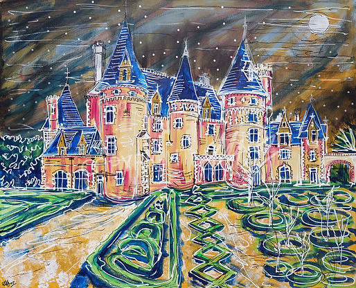 An acrylic painting of a French Chateau in Vienne, for sale
