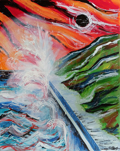 A painting of a stromy sea in the style of The Scream. For sale.