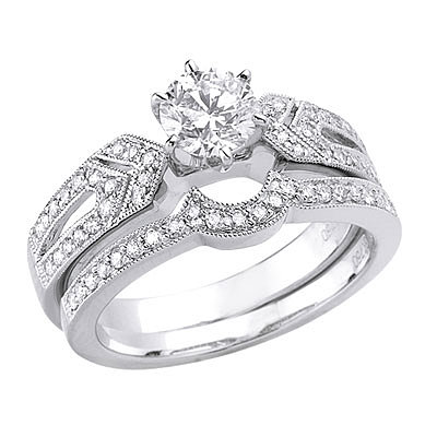 RING9ct white gold ring with 1 x 0.45cts diamond and 38 x 0.01cts ...