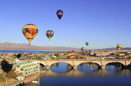London Bridge with hot air balloons