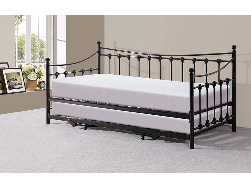 Traditional Victorian Metal 3FT Day Bed with Trundle Black or Ivory