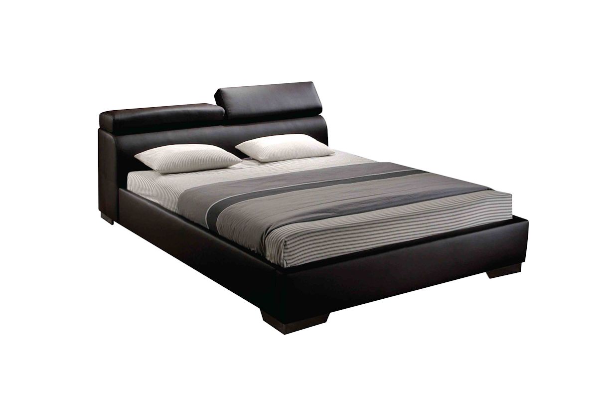 Faux Leather Bed Adjustable Headrest Brown White 4FT6 5FT With Mattress