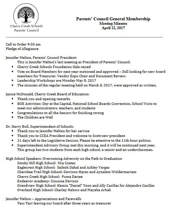 the minutes of the meeting