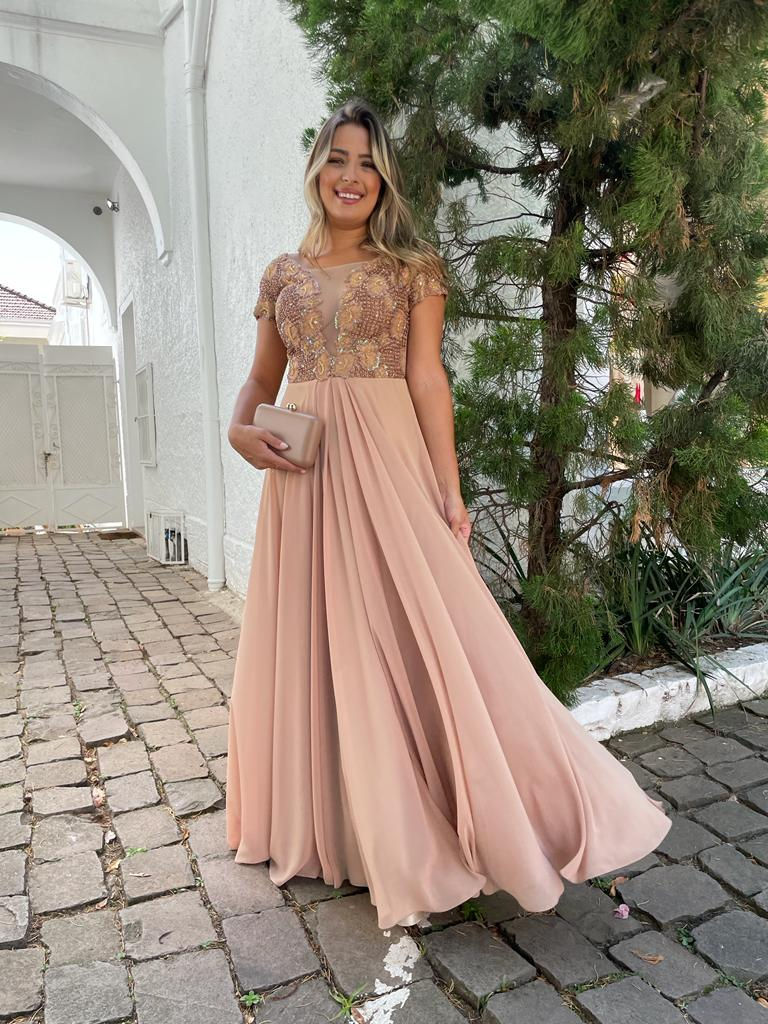 Vestido Nude Bordado Moda Festa Feminina Jeito Incomum Moinhos De