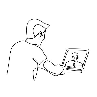 man-working-or-learning-from-home-having-online-videoconference-on-laptop-continuous-one-l