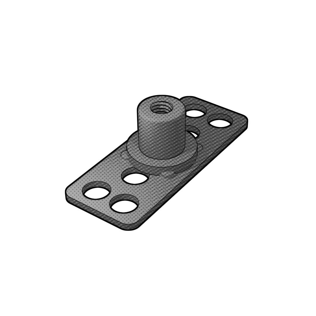 Steel Adhesive-Mount Collar, M4 Thread, 10.00mm Length, 38mm x 19mm Base