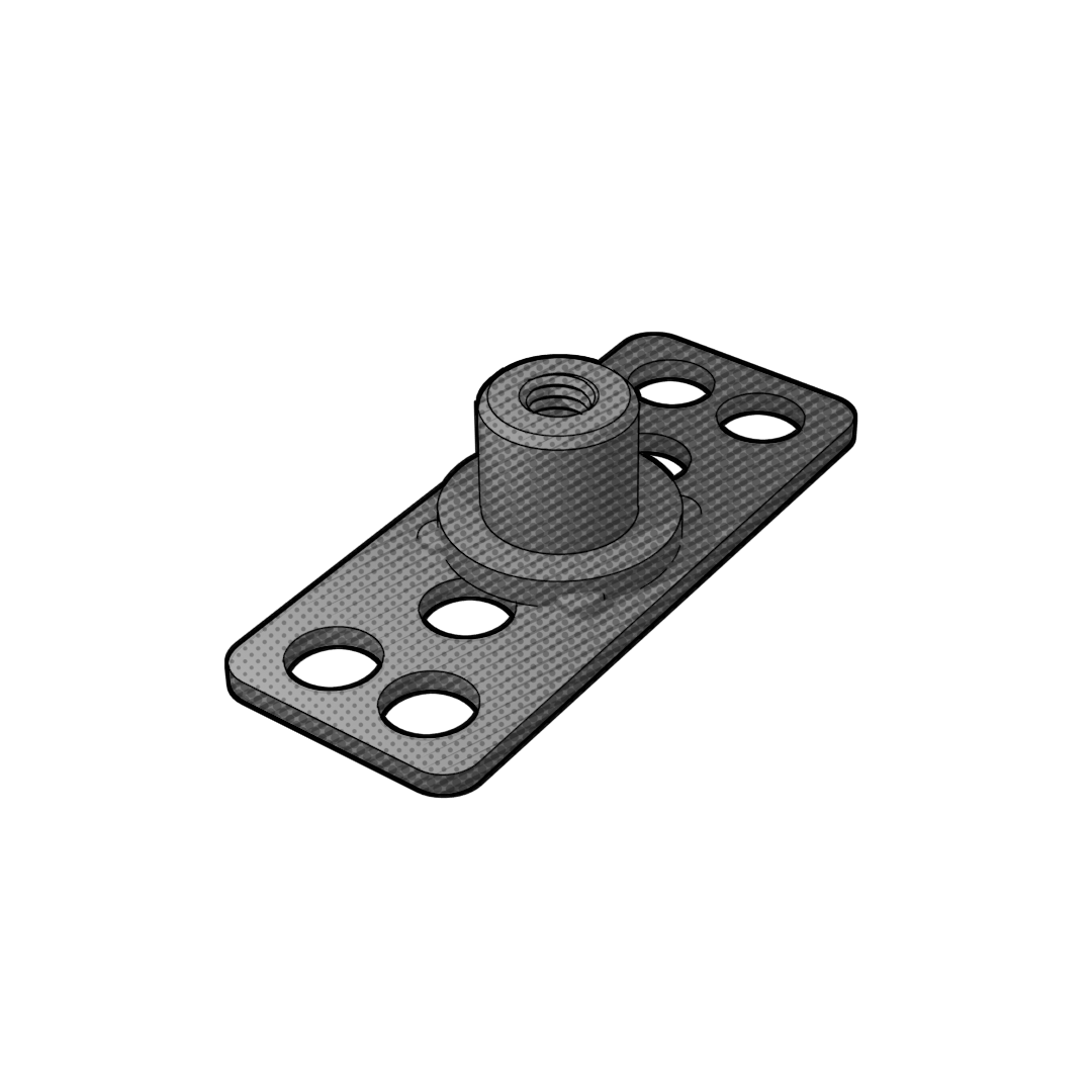 Steel Adhesive-Mount Collar, M4 Thread, 8.00mm Length, 38mm x 19mm Base