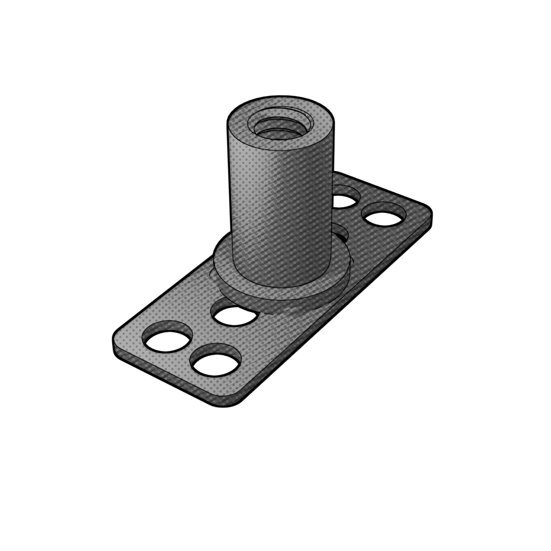 Steel Adhesive-Mount Collar, 1/4-20 Thread, 0.750" Length, 38mm x 19mm Base