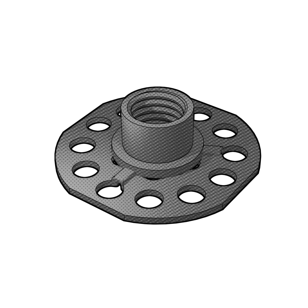 Steel Adhesive-Mount Collar, 3/8-16 Thread, 0.375" Length, 38mm Base