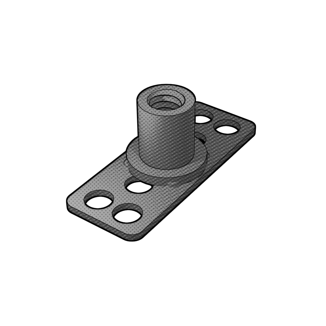 SS Adhesive-Mount Collar, 1/4-20 Thread, 0.500" Length, 38mm x 19mm Base