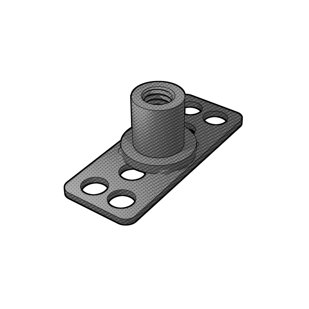 Steel Adhesive-Mount Collar, M6 Thread, 12.00mm Length, 38mm x 19mm Base