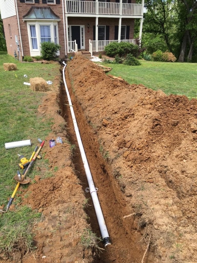 New Sewer line bing installed in front yard of home