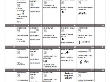 Calendrier des activités de septembre