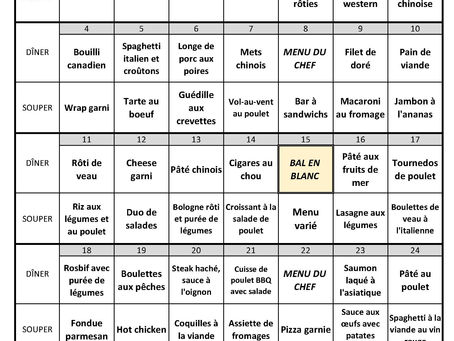 Menu du mois d'Août
