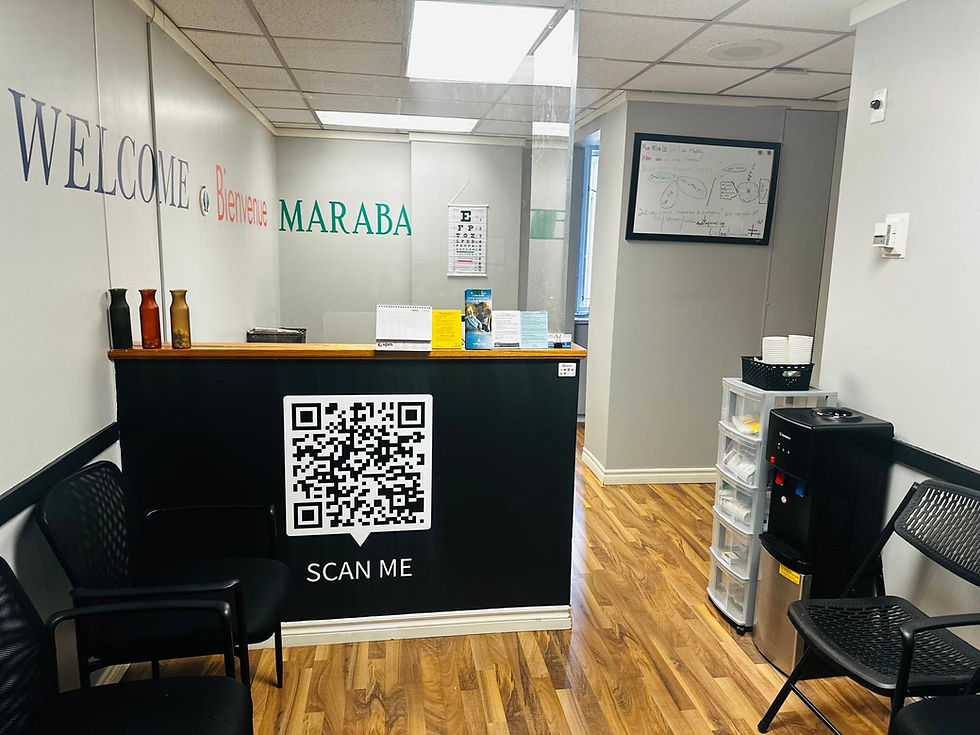 Reception at Maraba family medicine clinic with scan me QR