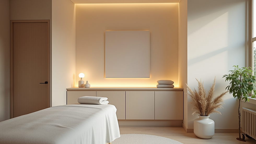 High angle view of a calm therapy room with vibroacoustic equipment
