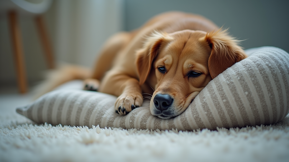 Close-up view of a relaxing pet therapy pillow on a soft surface