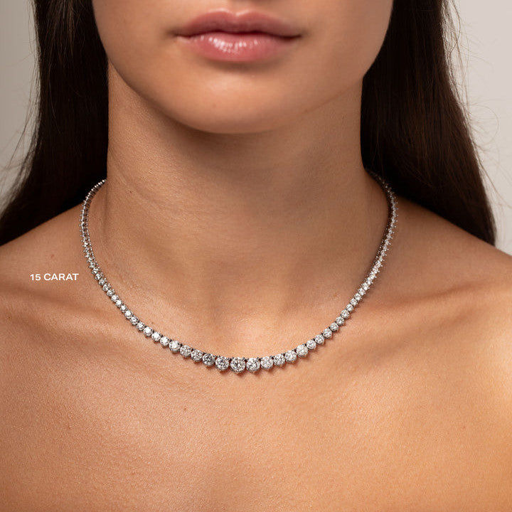 Thumbnail: 15 CTW Created Moissanite Graduated Tennis Necklace - G-H Color, SI Clarity