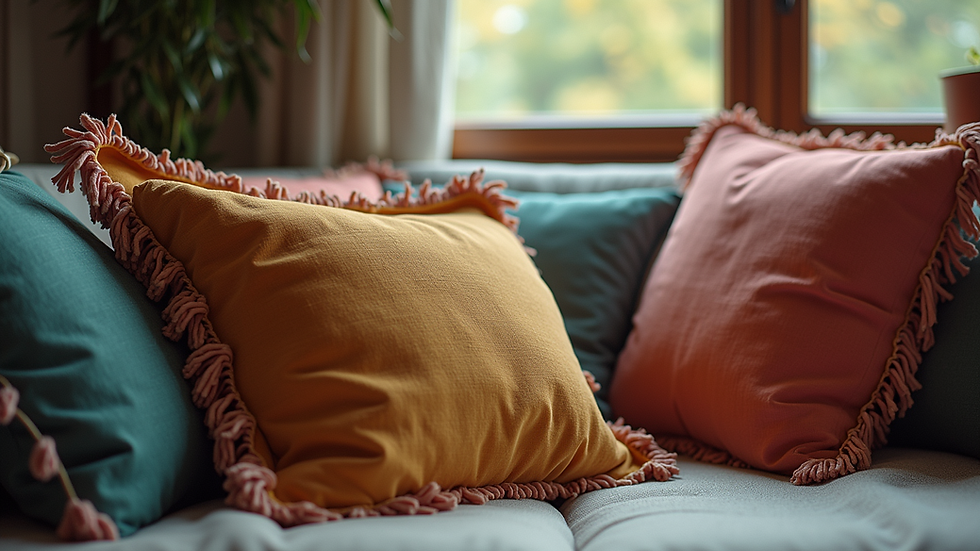 Eye-level view of a cozy reading corner with colorful cushions