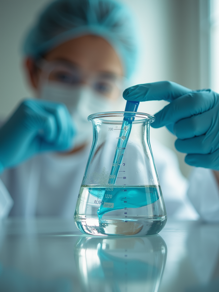 A focused scientific beaker representing transparency and quality testing.