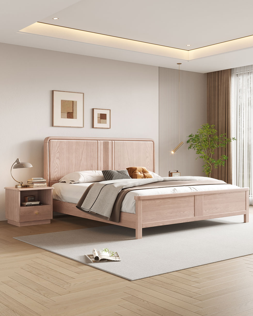 Modern Solid Oak Bed Without Cushion Headrest