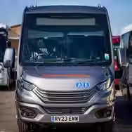 Front view of luxury minibus ready for passenger transport