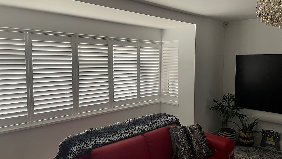 Shutters installed in square bay window