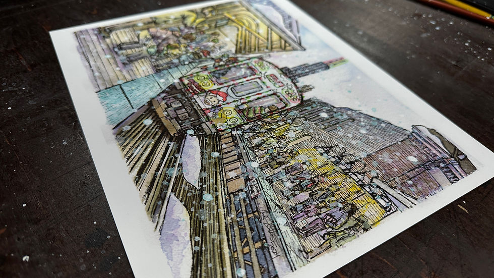 Thumbnail: CTA L Holiday Train - Chicago Handpainted Watercolor Painting Print
