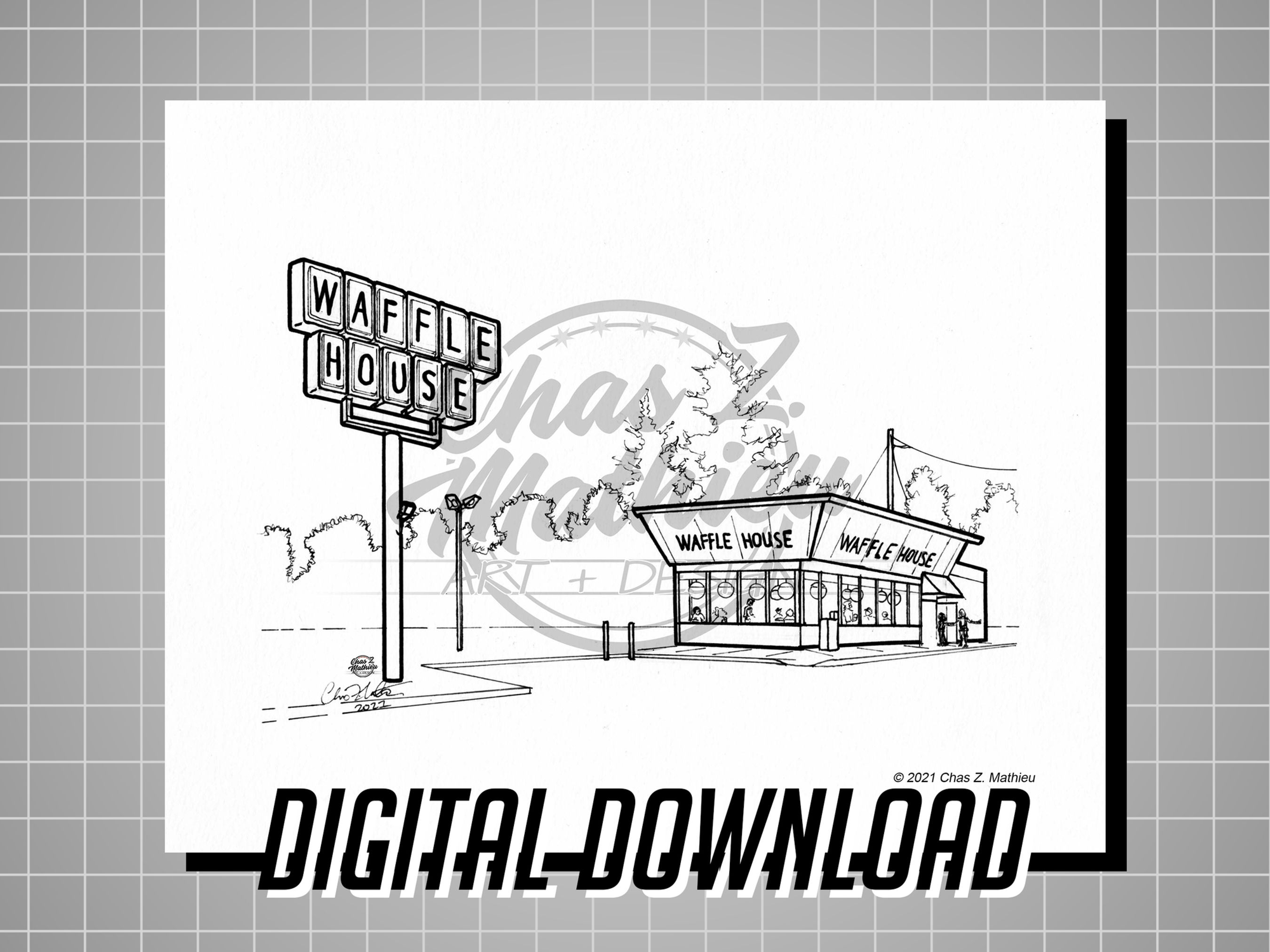 Waffle House 8x10 Coloring Page - [DIGITAL DOWNLOAD ONLY]