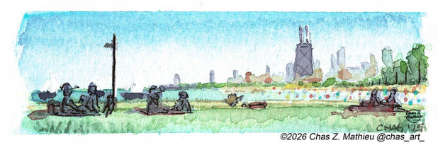 Summer in Chicago I - Mini watercolor painting