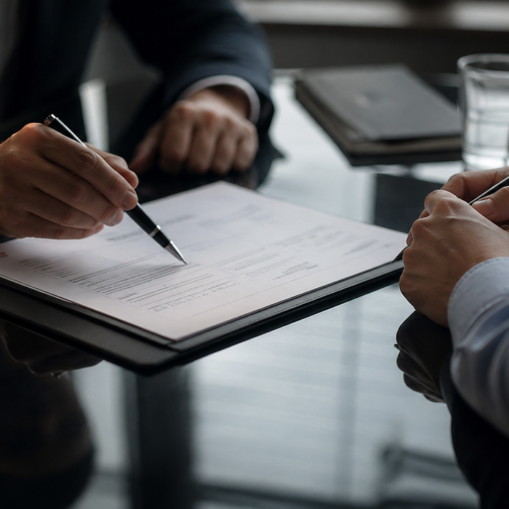Two people signing documents at a meeting table, illustrating the financial advice consolidation deals reshaping the UK advisory sector