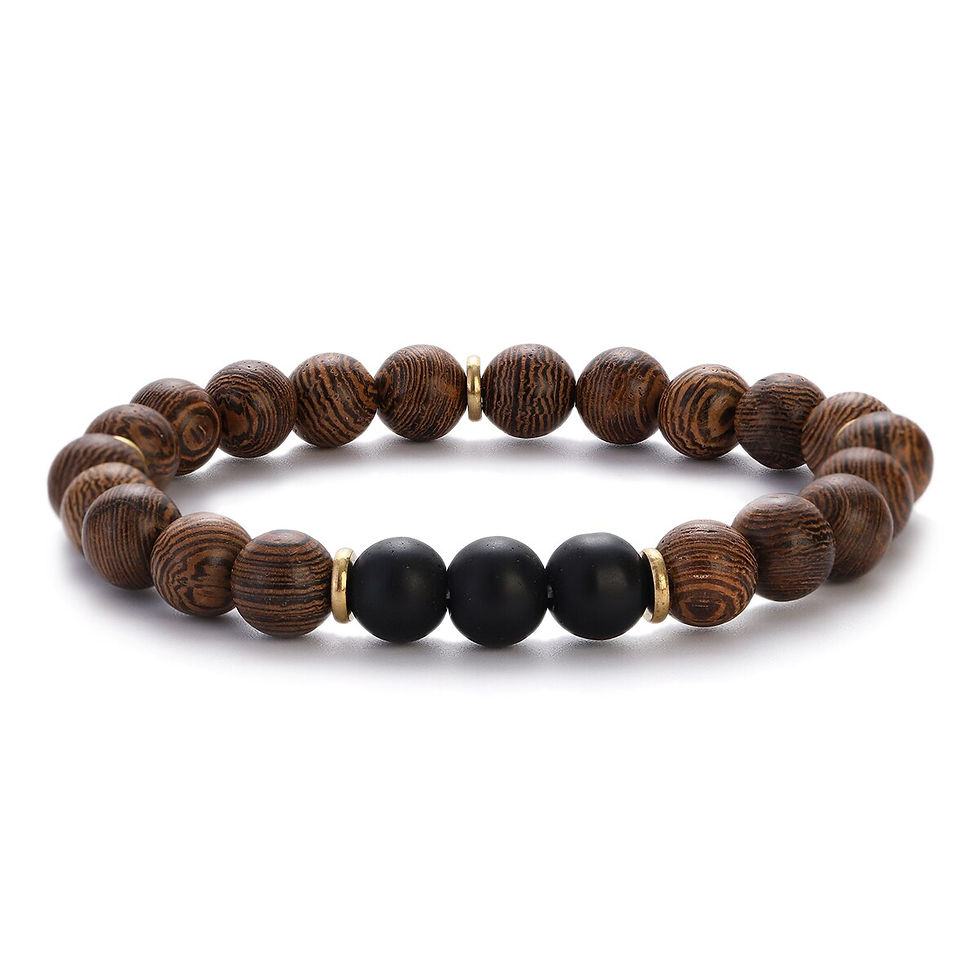 Thumbnail: 8mm New Natural Wood Beads Bracelets Men Black Ethnic Meditation White Bracelet